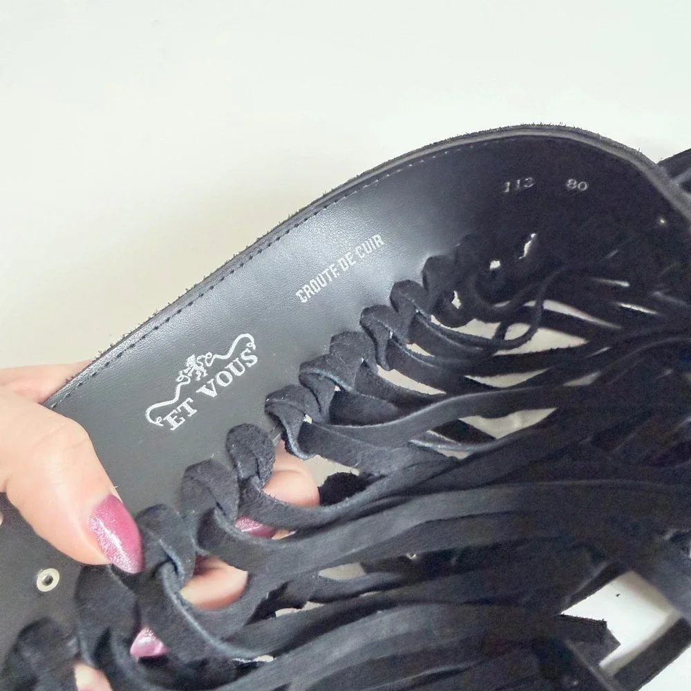 Vintage Et Vous Genuine Leather Suede Fringe Belt with Silver‎ Details